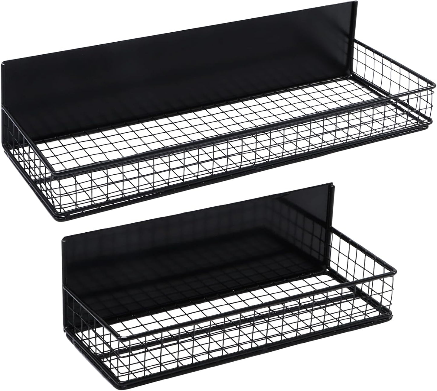 Magnetic Storage Basket, Magnetic Shelf for Fridge,Magnetic Spice Rack Wire Mesh Magnetic Organizer Holder Accessories for Office Kitchen Classroom Storage, Black-Short, Large x1&Small x1 Set of 2