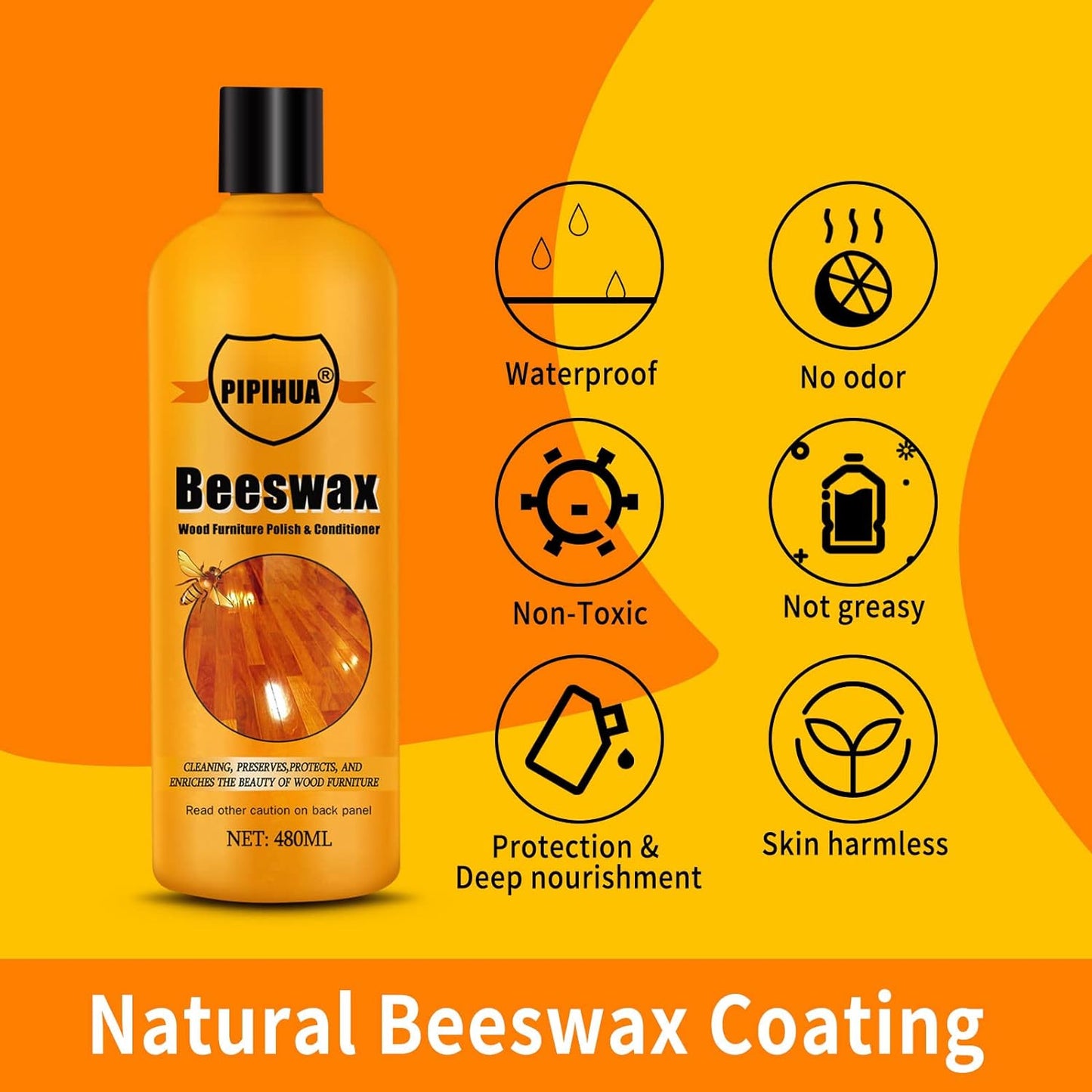 PIPIHUA Beeswax Polish and Conditioner for Wood Furniture - Waterproof & Restorer Wood Wax, Multipurpose Beeswax Furniture Polish and Cleaner for All Types and Colours, 16.23 Fl Oz