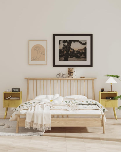 Nightstand,Modern Bedside Table with Storage Drawer and Open Wood Shelf, Accent Night Stand with Solid Wood Legs for Living Room, Bedroom and Small Spaces,Easy Assembly (Yellow Oak)