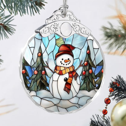 Stained Glass Ornament - Snowman Christmas Ornaments - Xmas Decor - Ornaments for Christmas Tree - Holiday Presents - Gift Exchange Ideas - Car Hanging Decoration - Wine Bottle Decor