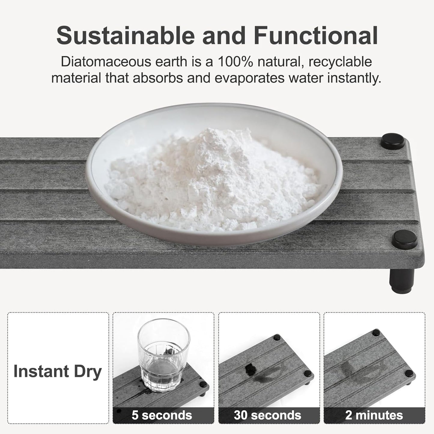 Water Absorbing Stone Tray, Fast Drying Sink Tray for Bathroom & Kitchen Counter, Diatomite Absorbent Coasters, Instant Dry Sink Caddy Organizers Mat, Dish Soap Dispenser Sponge Holder, Dark Gray