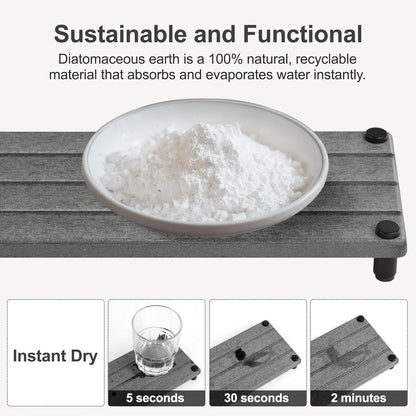 Water Absorbing Stone Tray, Fast Drying Sink Tray for Bathroom & Kitchen Counter, Diatomite Absorbent Coasters, Instant Dry Sink Caddy Organizers Mat, Dish Soap Dispenser Sponge Holder, Dark Gray