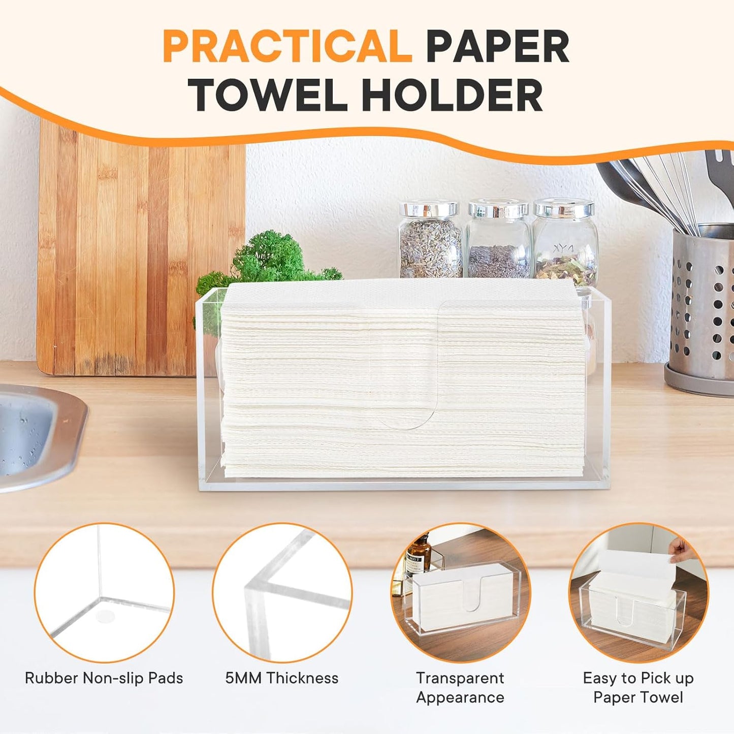 2Pcs Acrylic Paper Towel Dispenser, Paper Towel Holder Countertop Clear Multi Trifold Napkin Holder, Suitable for Z-fold, C-fold or MultiFold Paper Towels for Bathroom, Toilet, Kitchen