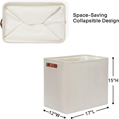 DULLEMELO Extra Large Storage Baskets, Fabric Storage Bins for Organizing Shelves Nursery Toys Books, Closet Baskets and Bins with Handles, Beige, 2-Pack