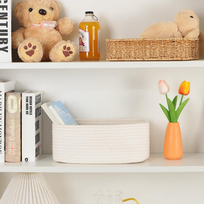 Small Storage Baskets for Organizing | Closet Organizer Bins | Shelf Toy Basket | Woven Rope Baskets | Cube Decorative Box | Shallow Basket | 11.5x7.5x4.7” | 3 Packs Off White