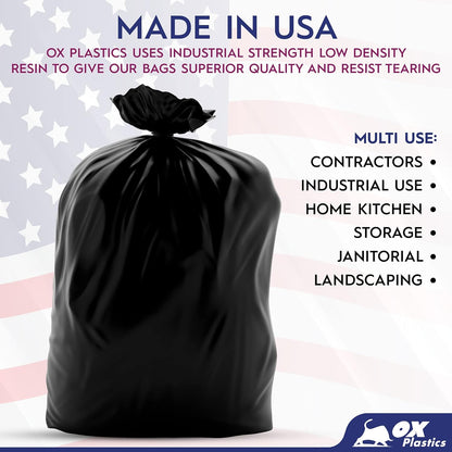 OX Plastics Black Trash Bags - Heavy Duty Garbage Bags, Extra Thick Unscented Large Trash Can Liners for Home, Outdoor, and Commercial Use - 42 Gallon, 50 Count