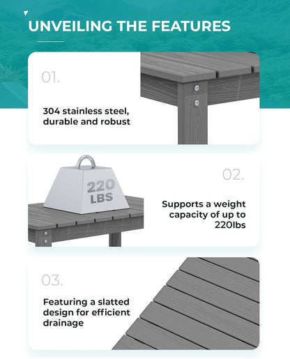 SERWALL Patio Coffee Table, HDPE Rectangle Outdoor Coffee Table Set of 2, Grey