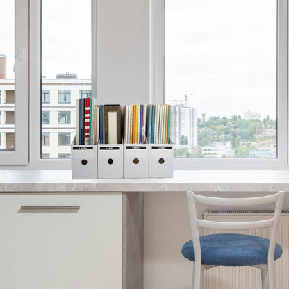 24 Pack White Cardboard Magazine File Holder for Desk, Shelves, Office or Home, Vertical Book Bins for Classroom and Library Use, 10.6'' H×10.2'' L ×3.5''W Folder Organizer Box