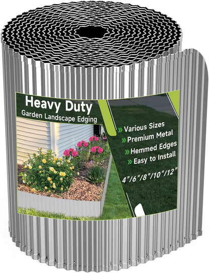 Corrugated Garden Edging,4"×10Ft Galvanized Steel Landscape Edging & Lawn Edging Border,Metal Garden Border for Flower Beds,Garden,Lawn,Raised Beds & Tree Surrounds(Silver)
