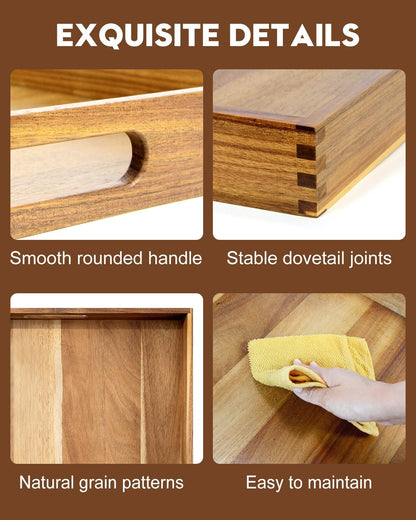 22 Inches Square Acacia Wood Ottoman Tray, Extra Large Wooden Serving Tray with Handles for Living Room, Serving Food Breakfast, Ottoman Coffee Table Couch Sofa Kitchen