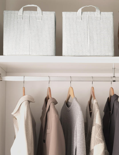 StorageWorks Storage Bins, Fabric Storage Bins for Shelves, Large Storage Baskets with Metal Frame, Closet Baskets and Bins with Handles, Gray and White Stripes, 2-Pack