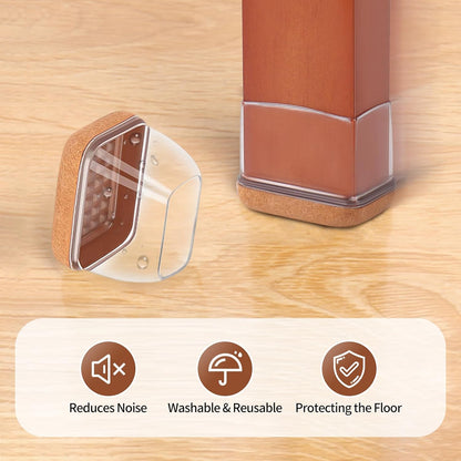 Ezprotekt 24 Pcs Rectangle Clear Felt Chair Leg Floor Protectors Caps for Hardwood Floors, Rectangle Silicone Felt Furniture Pads Cups for Chair Table Desk (Fit W :0.6-0.8", L: 0.9-1.3")