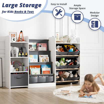 Kids Toy Book Storage Organizer - Large Bookshelf with 7 Removable Bins, Baby Bookshelf and Toy Storage, 4-Tier Book Shelf for Kids Room, Playroom, Classroom, 51 inch, White