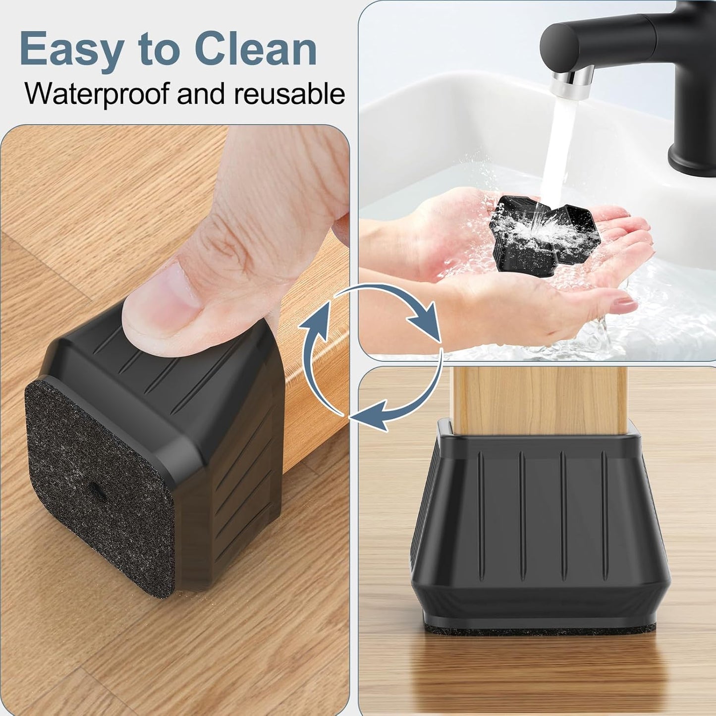 24PCS Square Chair Leg Floor Protectors for Hardwood Floors, Thicken Rubber Chair Leg Cap Covers, Non Slip Furniture Leg Pads to Protect Wood Tile Floors from Scratches and Reduce Noise