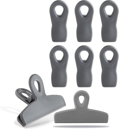 COOK WITH COLOR Bag Clips - Heavy Duty Chip Clip and Refrigerator Magnet Clips for Food Storage with Air Tight Seal Grip, Grey, Pack of 8