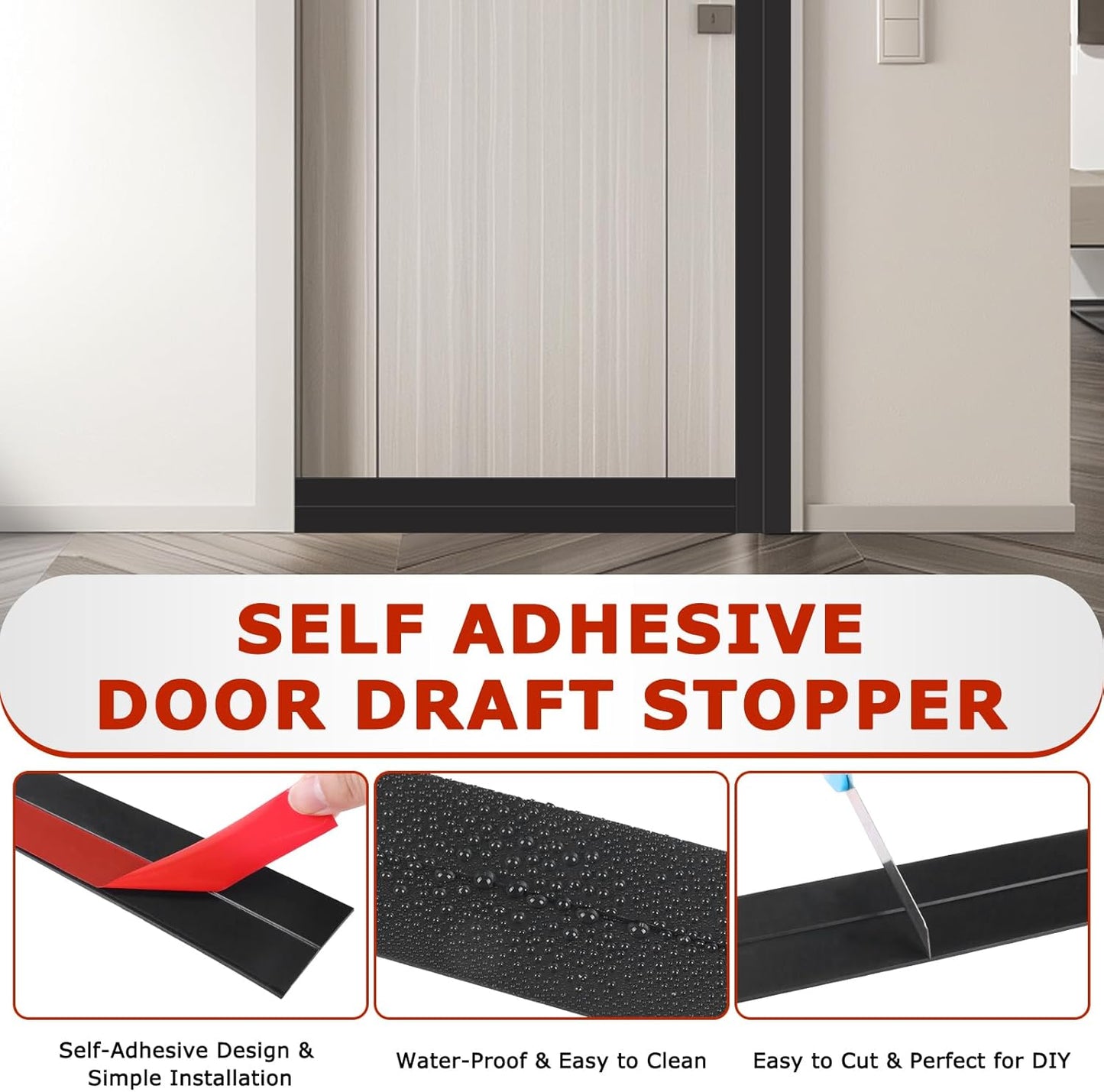 Weather Stripping Self Adhesive Door Draft Stopper Flexible Shower Door Bottom Seal Silicone Seal Strip for Sliding Glass Windows Side Gaps (Black, 2 Inch Wide x 40 Feet Long)