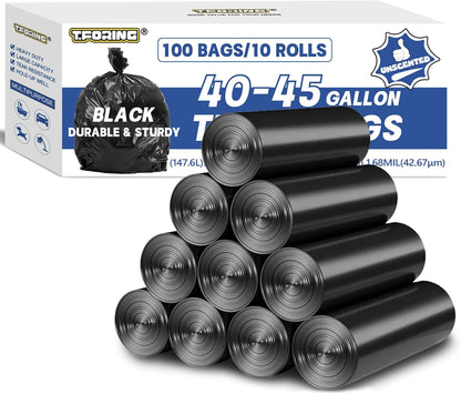 Large 40-45 Gallon Trash Bags Heavy Duty - 1.6 Mil Thick,39''x47'' Strong Black Garbage Bags Unscented 100 Count Trash Can Liners for Construction Industrial Yard Outdoor Commercial