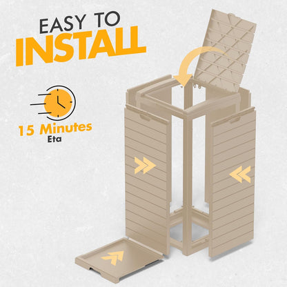 31 Gallon Outdoor Trash Can, Waterproof Resin Trash Can with Layered Lid and Drip Tray, Perfect for Patio, Backyard (Grey)