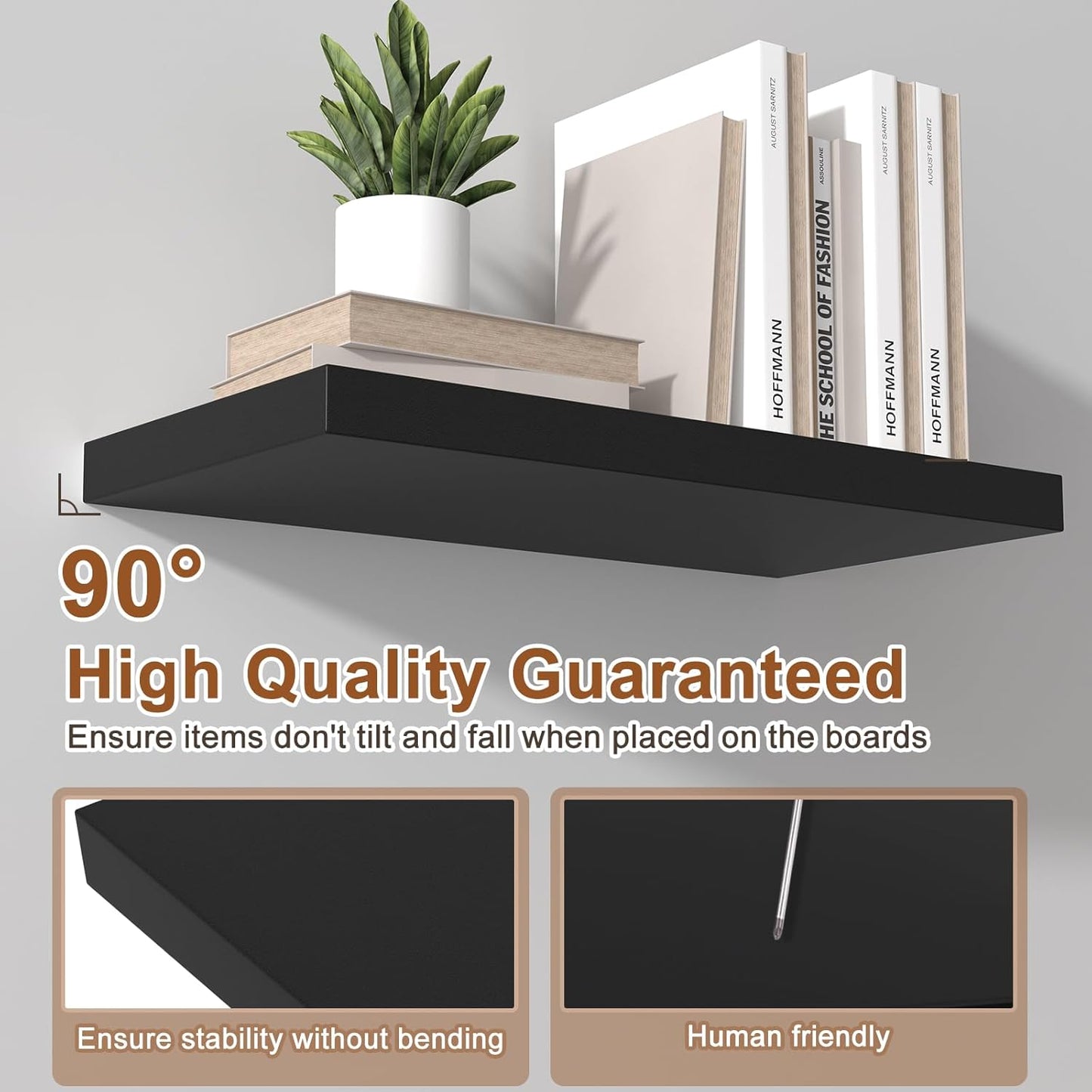 48 Inch Floating Shelf 2 Pack Large Floating Shelves for Wall No Drilling Accessories Included Deep Wall Shelves for Living Room Kitchen Farmhouse 48" W x 12" D x 1.2" Black