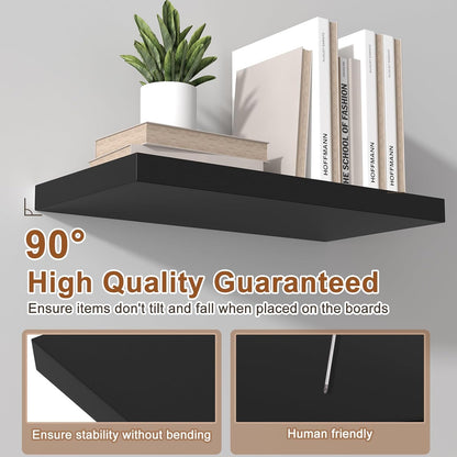 12 Inch Deep Floating Shelves for Wall 2 Pack Floating Shelves Large Storage Space Wall Mount Shelf for Living Room Kitchen Bathroom 36" W x 12" D x 1.2" H Black