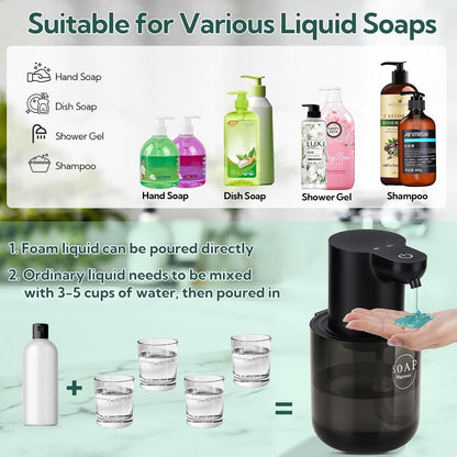 2 Pack Automatic Soap Dispenser, Touchless Automatic Liquid Soap Dispenser, Electric Wall Mounted Dispenser, 13.5oz/380ML USB Rechargeable with 4-Level Adjustment for Bathroom, Kitchen & Office