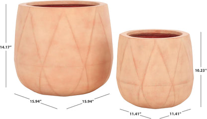 SAFAVIEH Outdoor Collection Kane Terracotta Cement Ficonstone Planter Pot Set of 2