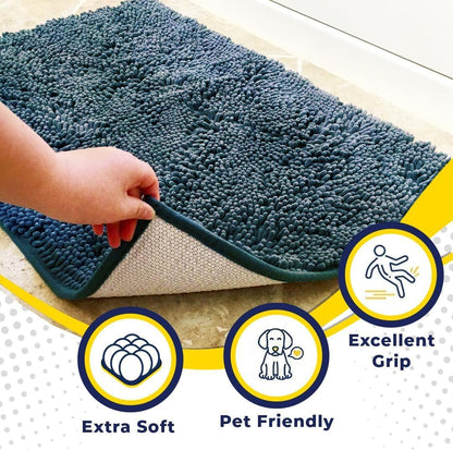 Muddy Mat® 4-Piece Atlantic Blue Medium 30"X19" AS-SEEN-ON-TV Highly Absorbent Microfiber Door Mat, Bath Mat and Pet Rug, Non Slip Thick Washable, Soft Chenille for Kitchen Bedroom Indoor and Outdoor