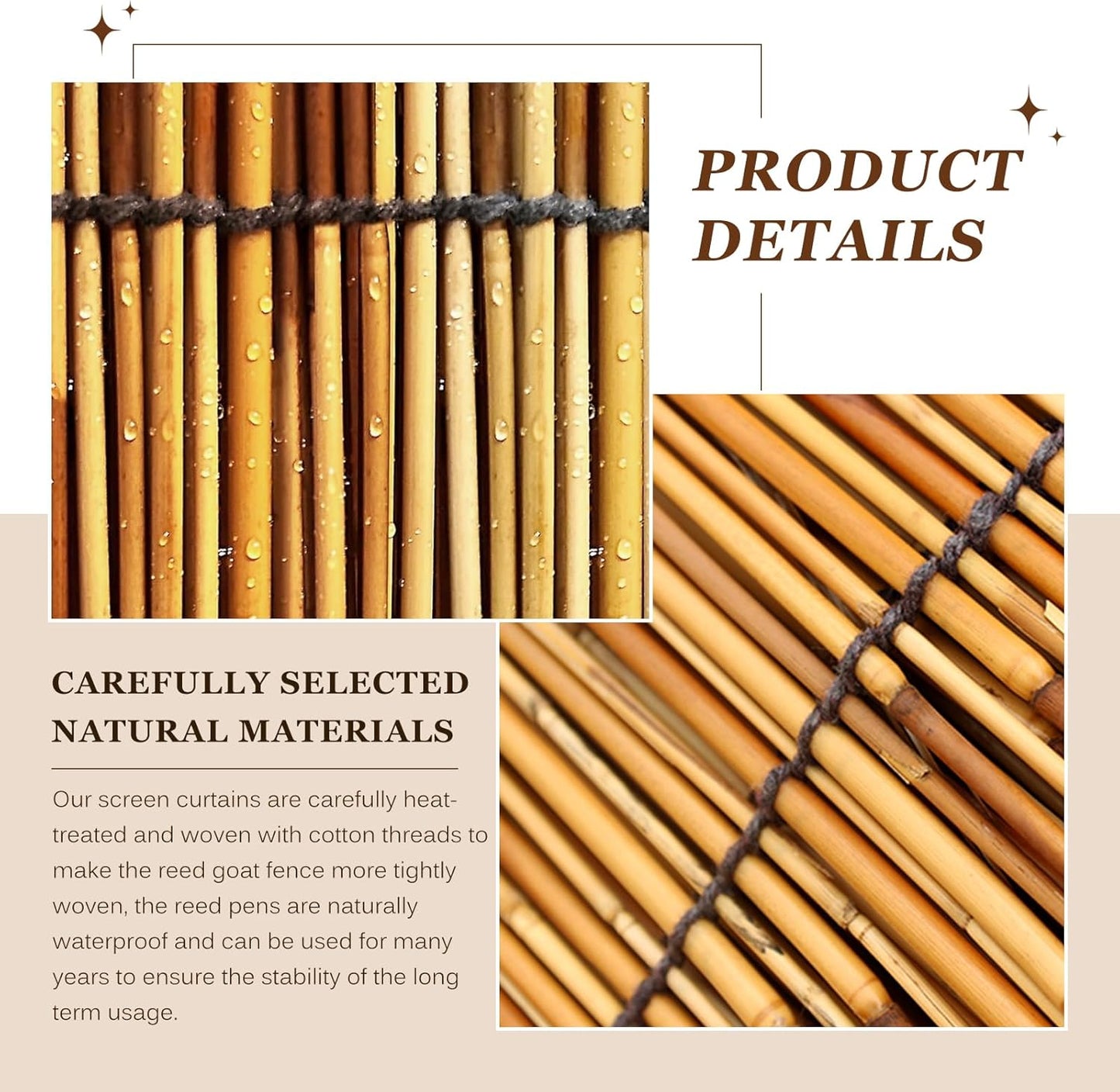 Natural Reed Fencing Rolls: Privacy Bamboo Fence 3/4/5/6ft High Roll Reed Screen, Decorative Bamboo Fencing for Outdoor Balcony Patio Garden Backyard,with Cable Zip Ties(Coffee, 6x10ft)