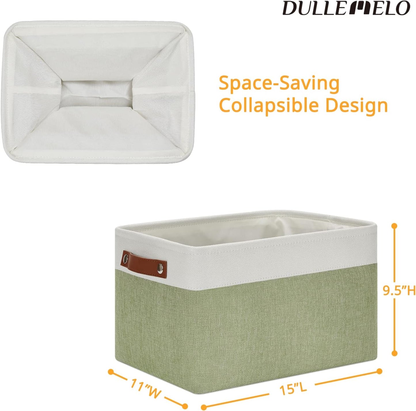 DULLEMELO Fabric Storage Bin for Laundry, Home, Foldable Storage Basket for Shelves, Toys, Collapsible Storage Basket Bin for Office, Closet,Bedroom(White&Green)