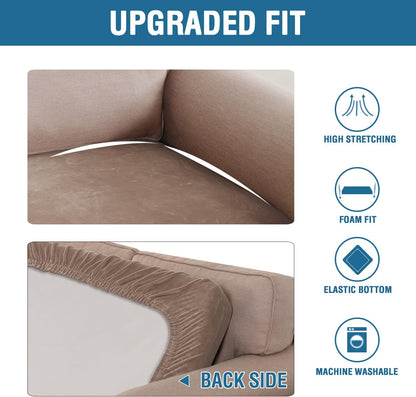 H.VERSAILTEX Velvet Stretch Individual Couch Cushion Cover Plush Cushion Slipcover for Loveseat Sofa Cushion Furniture Protector Seat Cushion Sofa Cover (1 Piece Sofa Cushion Cover, Taupe)