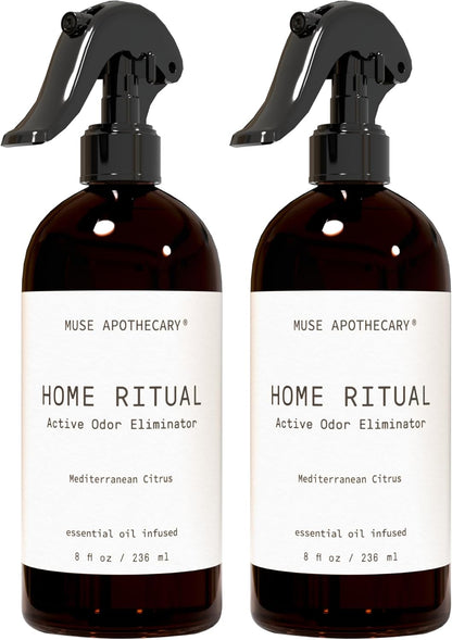 Muse Apothecary Home Ritual Active Odor Eliminator Spray - Furniture Deodorizer Spray & Bathroom Odor Eliminator for Home - Essential Oil Air Freshener - 8oz, Mediterranean Citrus
