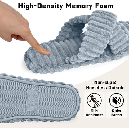 ZOORON Women's Cozy Slippers Crossbands & Durable Foam - Soft Plush Lined Non-Slip Indoor Outdoor Open Toe Shoes Trendy Gift