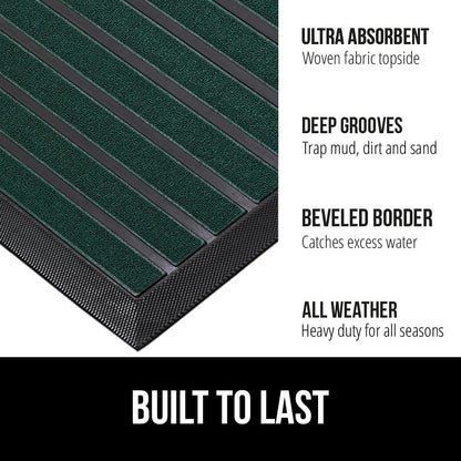 GORILLA GRIP 100% Waterproof All-Season WeatherMax Doormat US Designed Natural Rubber, Stain and Fade Resistant, Low Profile Indoor Outdoor Door Mats, Easy Clean Patio Mat, 23x35, Green Stripe