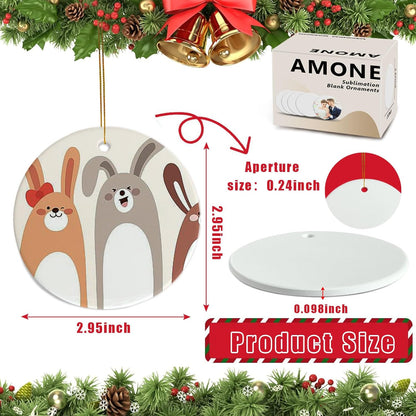Sublimation Ornament Blanks, 3" White Ceramic Ornaments Personalized Easter Ornaments Sublimation Blanks Christmas Tree Decorations Easter Basket Stocking Stuffers Birthday Gifts for Women & Men 48pcs