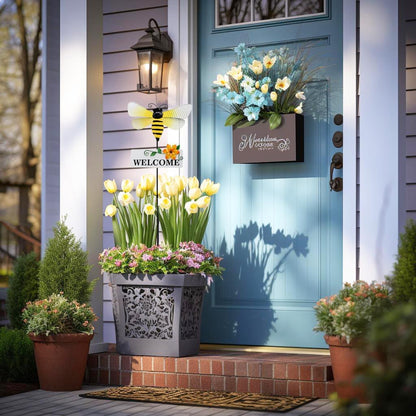 Veclotch 30"" H Metal Bee Garden Stake,Rustic Bee Decorative Yard Stakes Metal Yard Art Ornaments Welcome Sign Outdoor Spring Garden Decor for Patio Lawn Porch Pathway Decor