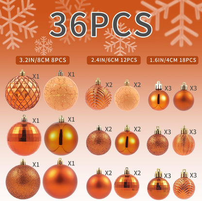 LANGXUN 36pcs Copper Orange Christmas Tree Decorations Balls, Bolas De Navidad, 2025 Christmas Decor, Indoor Outdoor Shatterproof Christmas Ornaments, Xmars Party Wedding Suppiles