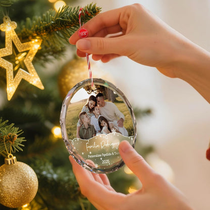 Bemaystar Personalized Family Christmas Ornaments 2025–Custom Crystal Ornament with Photo and Text–Holiday Keepsake Gift for Parents Grandparents Kids–Christmas Tree Decoration