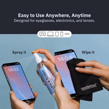 Elite Tech Gear Optical, Screen & Lens Care Kit - 3pc Spray (2x4oz+1oz) with 2 Microfiber Cloths - Alcohol-Free Eyewear Solution - 5pc Glasses Cleaner