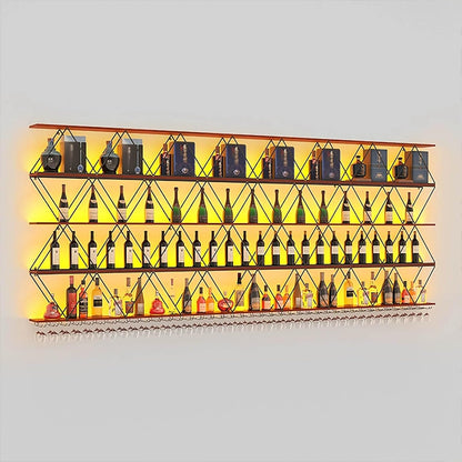 118in Wine Rack Wall Mount with Glass Holder, DIY Floating Wine Rack, Multi-Function Bar Wine Bottle Display Rack for Commercial Restaurants, Tea Rooms, Bars, Wine Cellars (black, 118in/300cm)