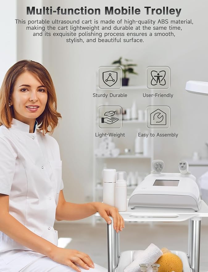 Medical Trolley Cart Mobile Ultrasound Cart 130 LBS Load Professional Portable Storage Drawer with 4 Silent Wheels Tray for Hospital Dental Clinic Beauty Salon Office Bedroom