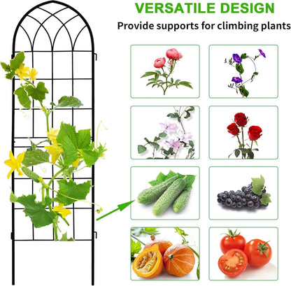 LZRS 4 Pack 71x20in Rustic Iron Arch Decoration Garden Trellis with Black Metal Coating – Perfect for Supporting Climbing Plants Outdoor, Roses, Vines, Flowers, and Vegetables.