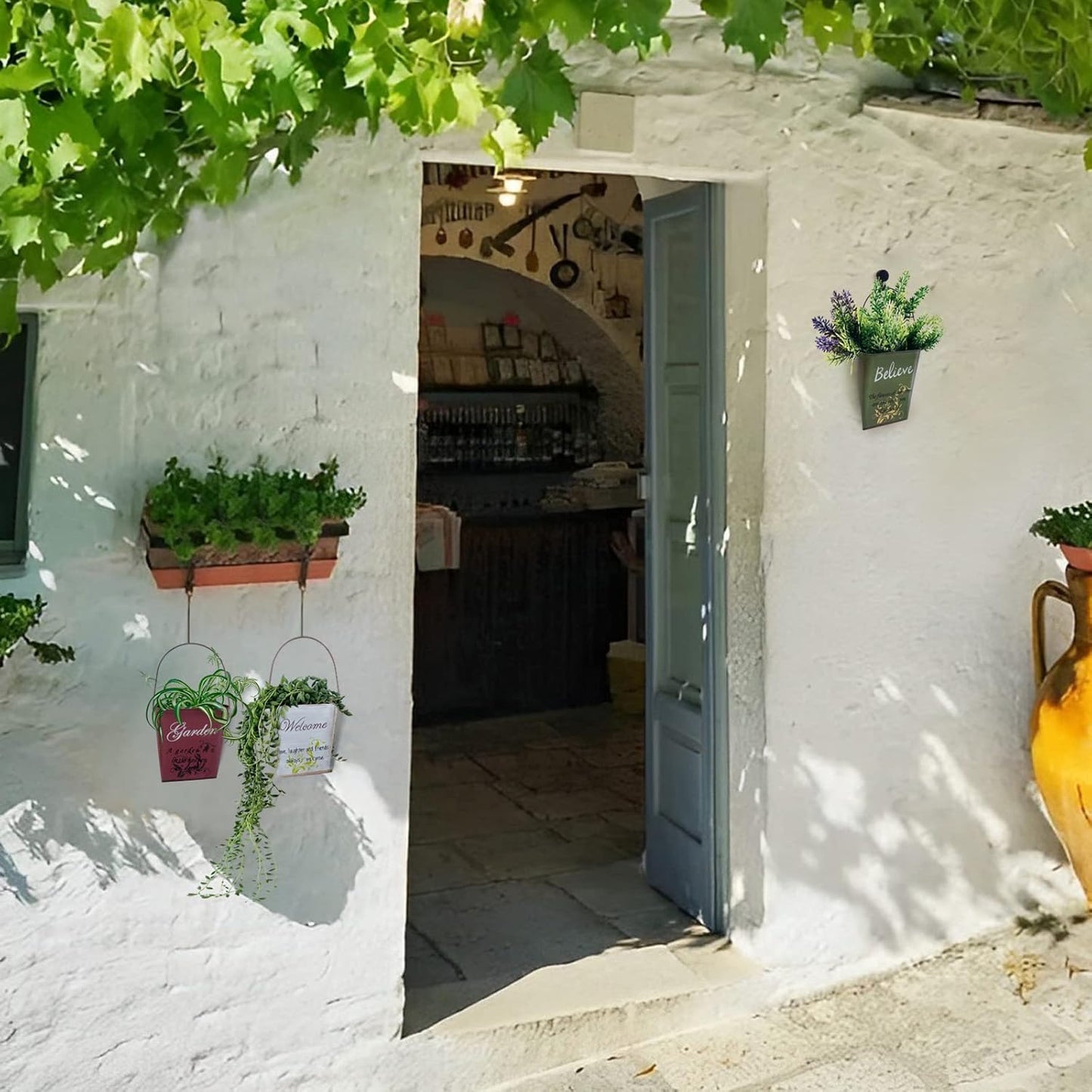 GDYOOSHOW 3Pcs 7.4" Tall Galvanized Metal Hanging Planter Rustic Wall Flower Bucket Echelon Wall Pot for Garden Balcony Indoor or Outdoor