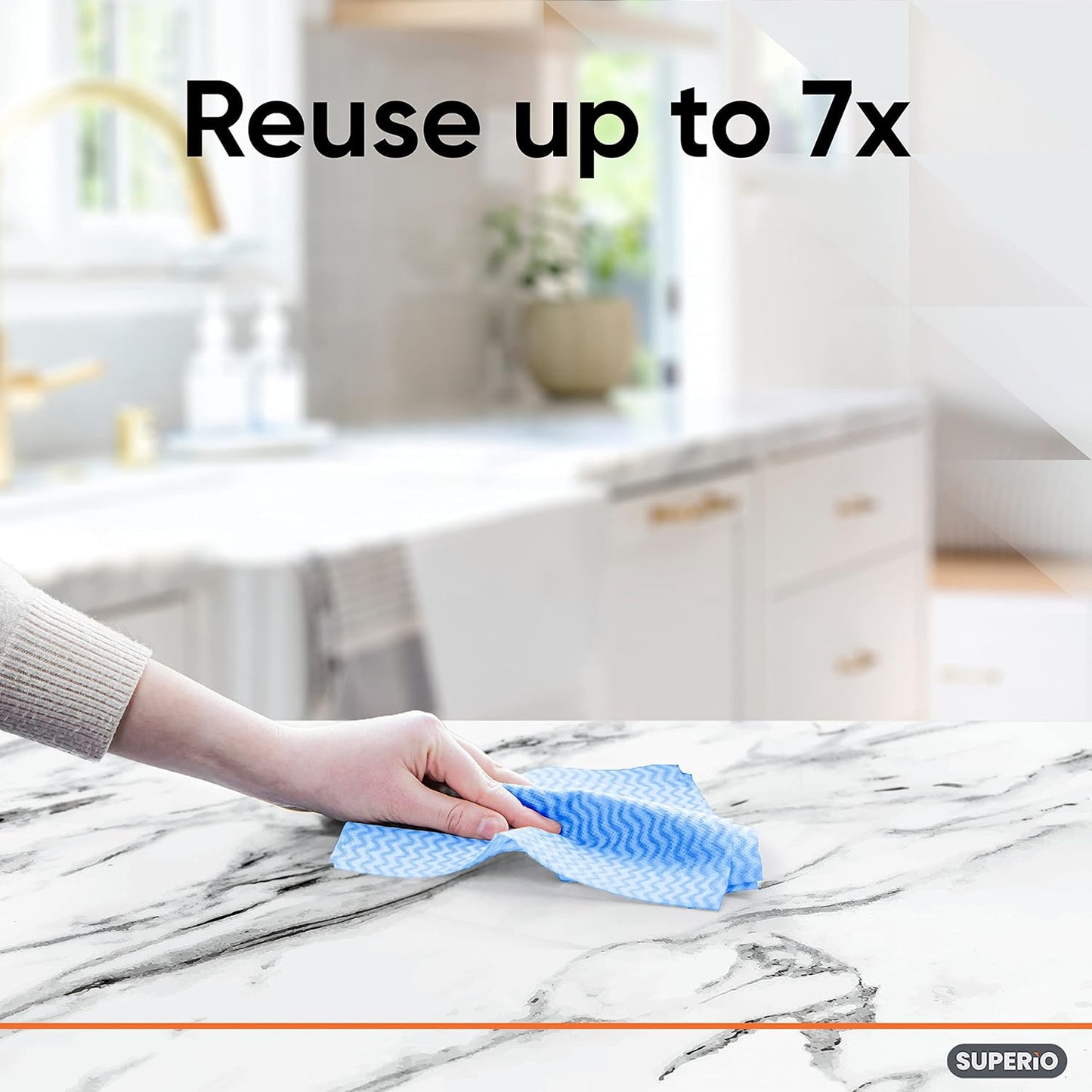 Superio Handy Wipes for Kitchen - Blue Reusable Multi-Purpose Heavy-Duty Cleaning Cloth for House, Bathroom, and Office. Disposable Dish Towel (20)