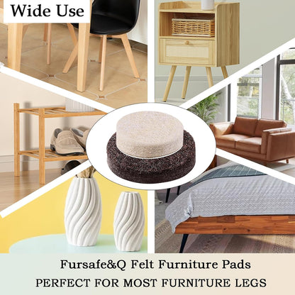 Fursafe&Q Felt Furniture Pads, Furniture Felt Pads for Hardwood Floors -Self Adhesive Chair Leg Floor Protectors, Protect Your Floors from Nicks, Bumps and Scratch, 201 Pcs Brown Beige Chair Feet