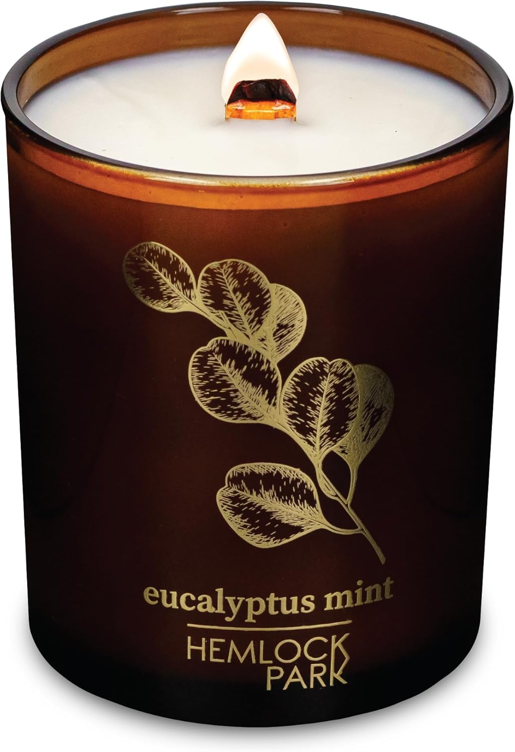 Hemlock Park Wood Wick Candle Handcrafted with Natural Coconut Wax and Essential Oils (Amber & Gold 7.2 oz, Eucalyptus Mint)