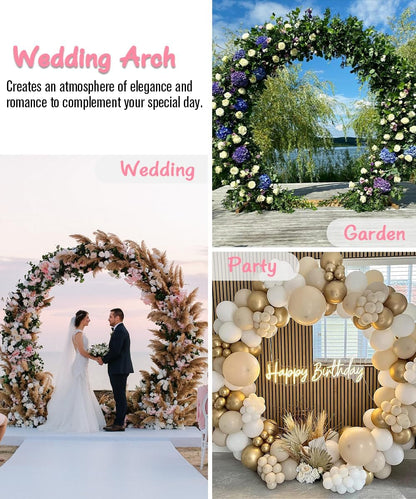 Queension Metal Arch Backdrop Stand 8Ft Wide 7Ft High, Wedding Arch Frame for Wedding Decorations, Balloon Arch Stand with Base for Ceremony, Outdoor Garden Arch Trellis for Climbing Plants, Gold