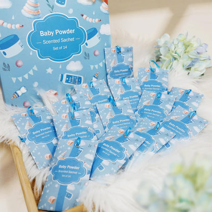 SCENTORINI Scented Sachets for Drawers and Closets, Baby Powder Scent 14 Pack, Long-Lasting Sachets Bags Wardrobe Freshener, for Drawers, Closets, Cars