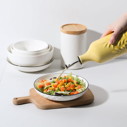 Sweejar Ceramic Olive Oil Dispenser Bottle, 20 Oz Relief Opaque Oil Cruet Protects To Reduce Oxidation, Suitable for Storage Soy Sauce, Coffee Syrup, Liquids, Set of 1 (Gradient Yellow)