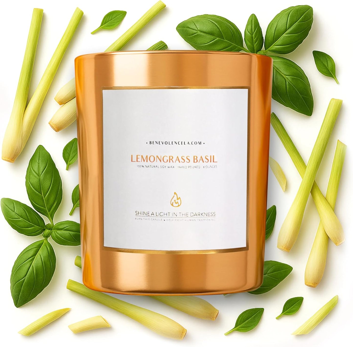 Benevolence LA Lemongrass & Basil Wood Wick Candles | Soy Scented Candles for Home | Gifts for Women and Men | Home Fragrance | Aromatherapy | Shelf Decor, Bathroom Freshener | 8oz, 45 Hour Burn