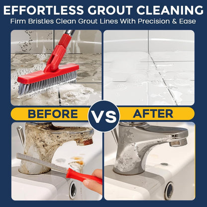 Grout Brush with Long Handle & Hard Bristle Crevice Cleaning Brush, Grout Cleaner for Tile Floors, Floor Scrubber for Tile Grout Line, Household Use, Multipurpose Gap Cleaning Tools by Foxtrot Living